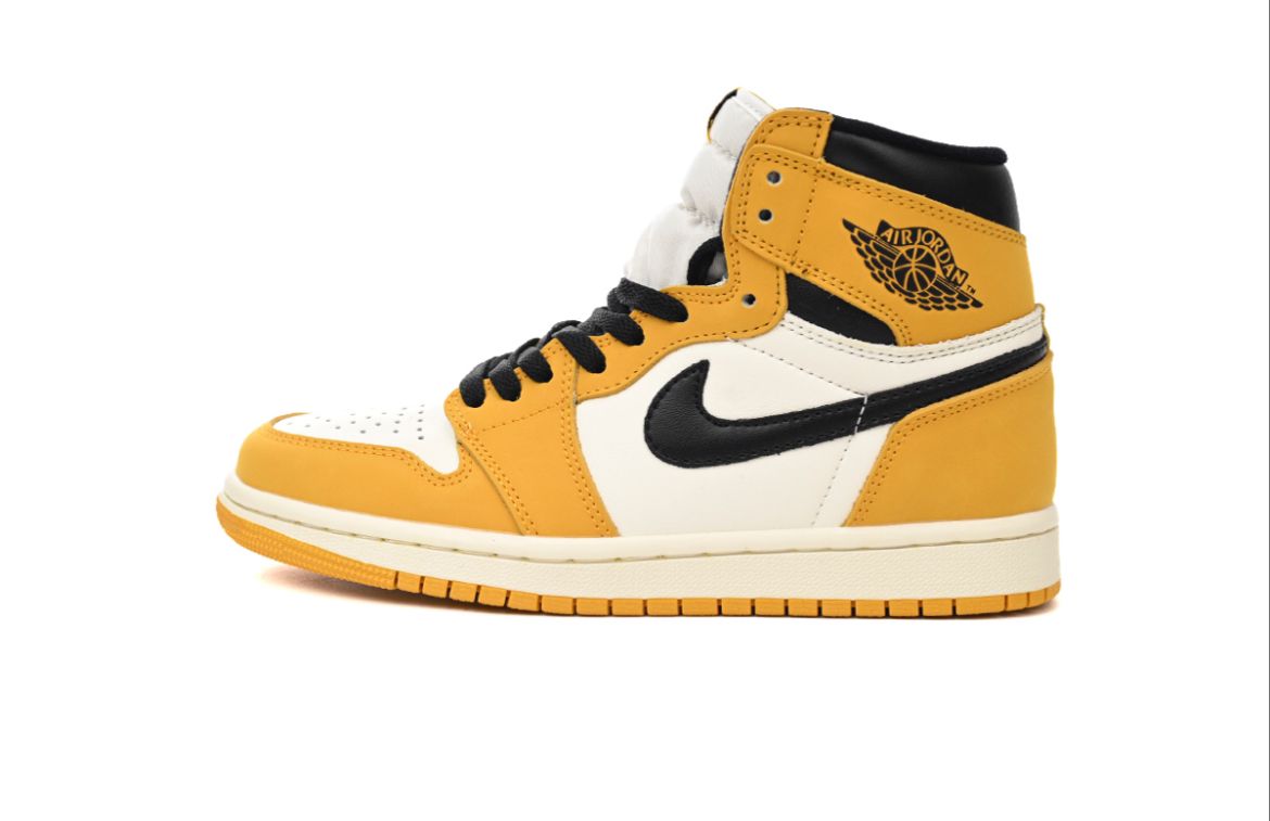 Black and yellow Jordan 1 basketball shoes