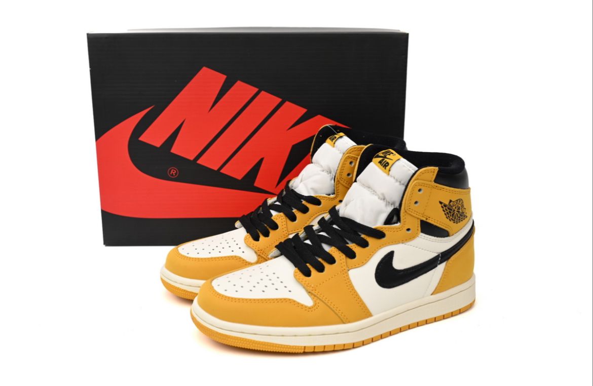 Black and yellow Jordan 1 basketball shoes